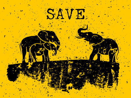 Elephants concept drawing with grunge designのイラスト素材