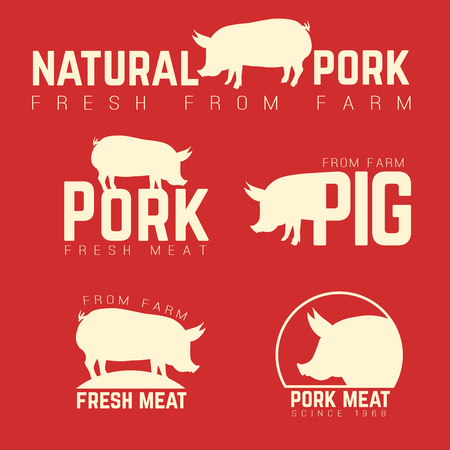 Set of pork emblems and labels isolated black on white background.のイラスト素材
