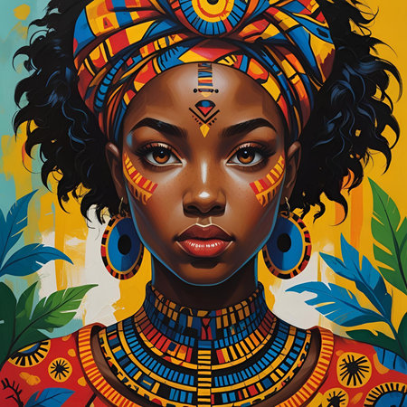 Portrait of beautiful African woman with afro hairstyle.の素材