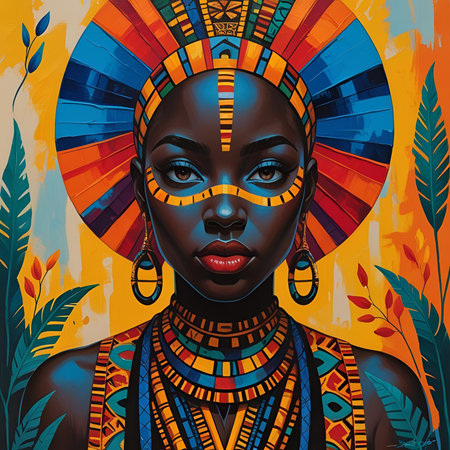 Portrait of a beautiful African woman with bright make-up.の素材