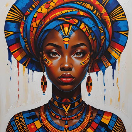 Portrait of a beautiful African woman with bright make-up.の素材