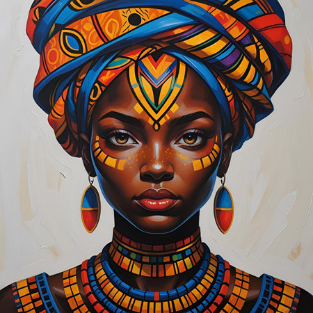 Portrait of a beautiful African woman with a turban on her head.の素材