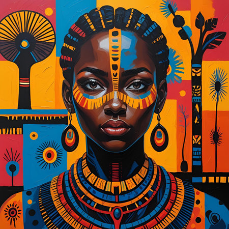 Portrait of African woman in ethnic style. Vector illustration.の素材