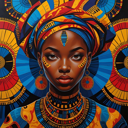 Portrait of African woman with traditional headdress. Ethnic art.の素材