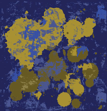 Blue and gold background. Blots and textured background. Abstract blue and gold colored composition. のイラスト素材
