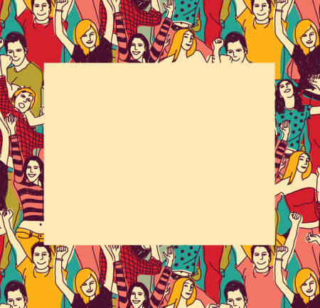 Frame with group active happy people team and empty place for text. Vector illustration. EPS 8のイラスト素材