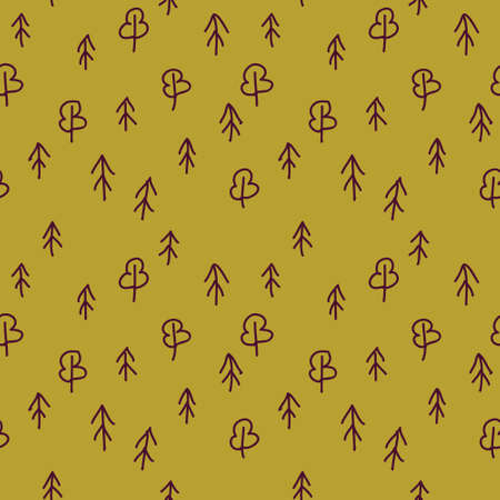 Simple seamless pattern with trees icons. Color vector illustration. 