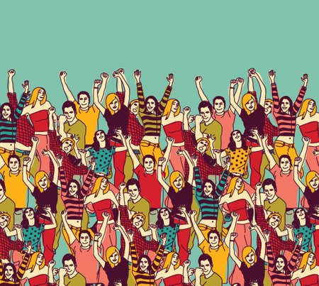 Group of active happy people team. Vector illustration. のイラスト素材