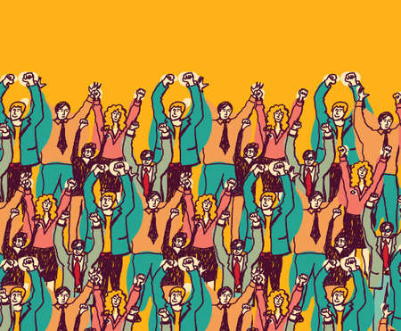 Big group togetherness happy business people. Color vector illustration.