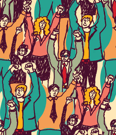 Big group togetherness smiling wider audience. Color vector illustration.のイラスト素材