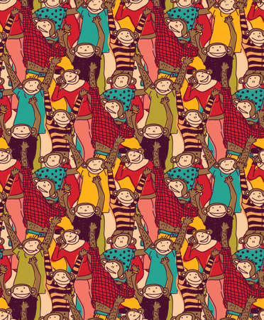 Crowd of happy monkey. Color vector illustration. EPS8のイラスト素材