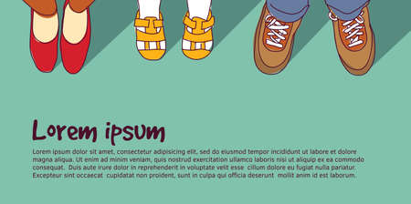 Family foots standing in line. Color vector illustration. EPS8のイラスト素材