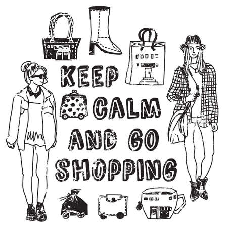 Placard shopping sign woman black and white card.のイラスト素材