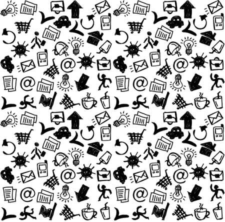 Business icons doodles black and white seamless pattern. Monochrome vector illustration. EPS8のイラスト素材