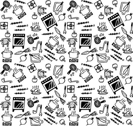 Cooking objects icons black and white seamless pattern. Monochrome vector illustration. EPS8のイラスト素材