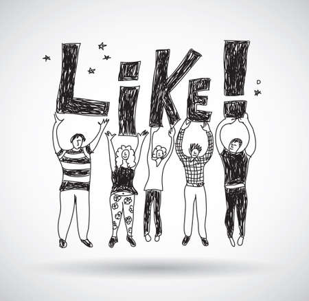 Group happy casual people like isolate black and white. Monochrome vector illustration. EPS10のイラスト素材