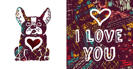 I love you greeting card dog and heart. Color vector illustration. EPS8のイラスト素材