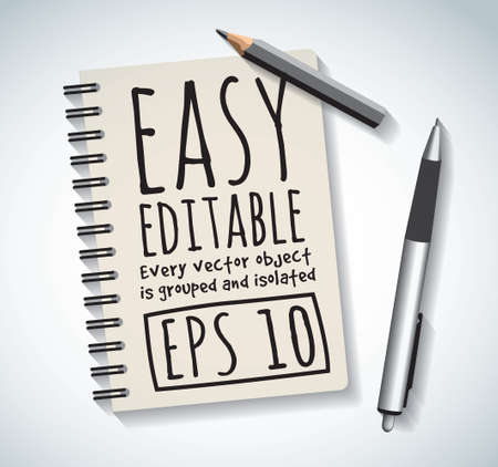 Notepad objects isolated flat design pen and pencil write. Color vector illustration. EPS10のイラスト素材