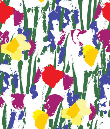 Flowers color seamless pattern wallpaper on white. Color vector illustration. EPS8のイラスト素材