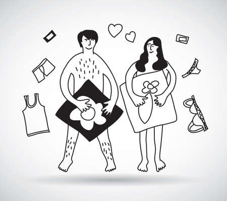 Man and woman couple naked sex relations black and white.のイラスト素材