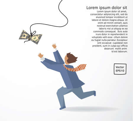 Businessman catch money dollar run flat drawing. Color vector illustration.のイラスト素材