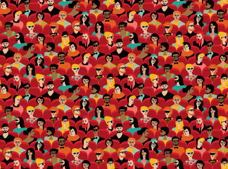Auditorium audience hall large group people color seamless pattern.