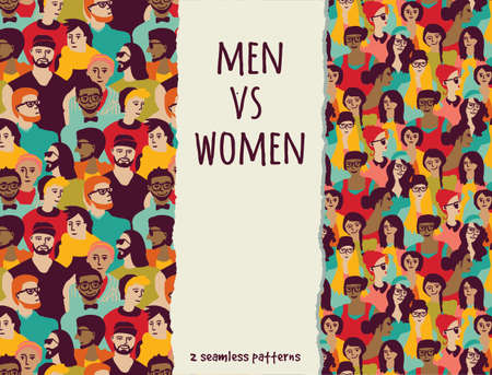 Men vs women crowd people color seamless patterns.のイラスト素材