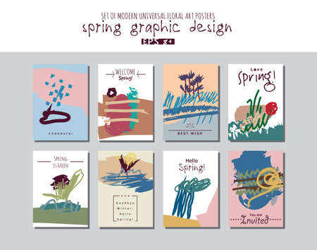 Spring set universal floral cards or posters.のイラスト素材