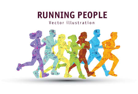 People run sport marathon color silhouette.のイラスト素材
