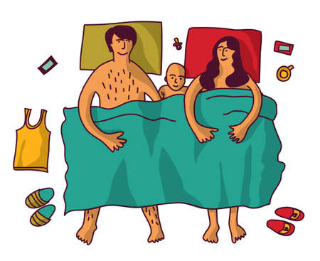 Happy family and baby isolate white.のイラスト素材