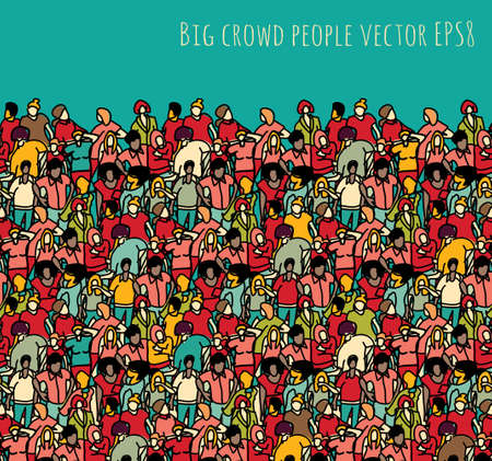 Crowd big group people seamless pattern and sky. Color vector illustration. EPS8のイラスト素材
