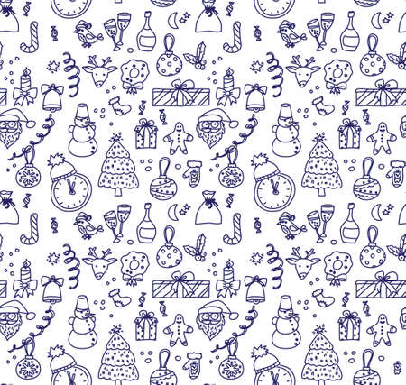 New year Christmas objects monochrome ink seamless pattern.のイラスト素材