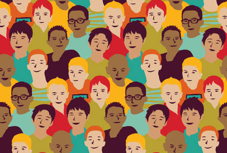 Boys kids guys group and crowd seamless pattern.のイラスト素材