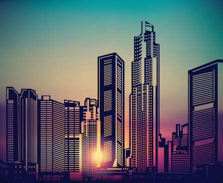 Abstract city landscape sunset sky.のイラスト素材