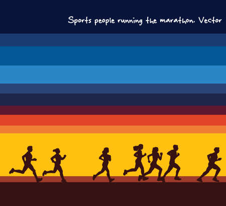 Sports people running marathon silhouettes and sunrise sky.のイラスト素材