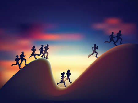 Active business people run on chart silhouetteのイラスト素材
