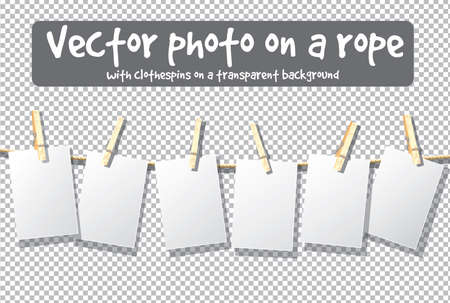 Mockup rope clothespins transparent isolated objects. Color vector illustration. EPS10のイラスト素材