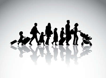 People family travel silhouette symbol. Black and white vector illustration.のイラスト素材