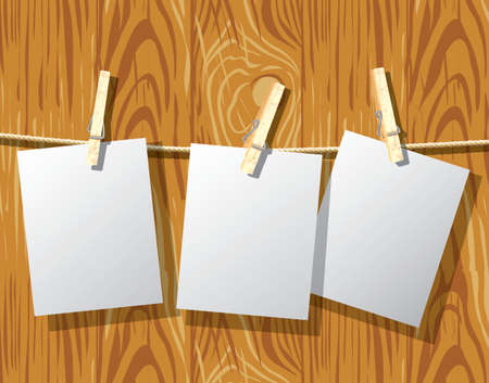 Mockup rope clothespins and wood wall backgroundのイラスト素材
