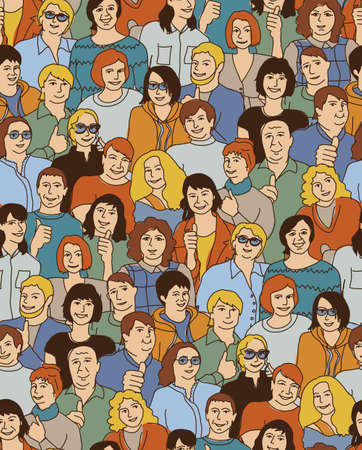 Happy group of people seamless patternのイラスト素材
