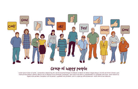 Group happy people and sign like isolate on whiteのイラスト素材