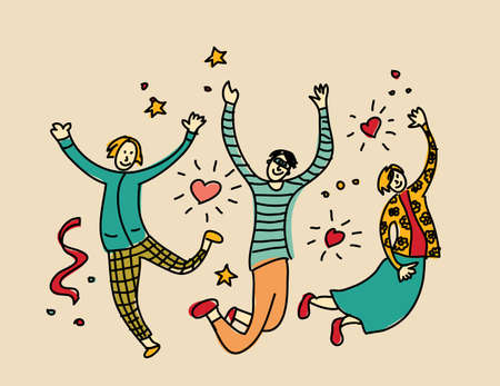 Happy jump young friends team people. Color vector illustration EPS8のイラスト素材