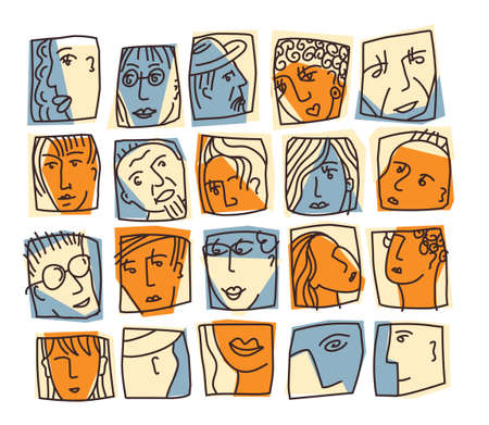 People abstract faces avatars characters icons set. Color vector illustration EPS8