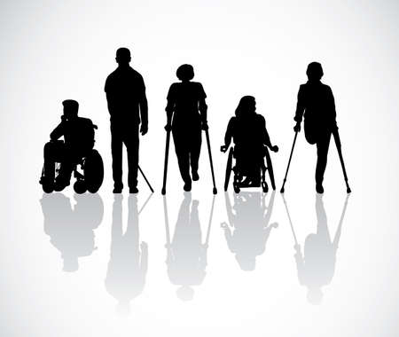 Silhouette group people with disabilities black and white. Monochrome vector illustration EPS8のイラスト素材