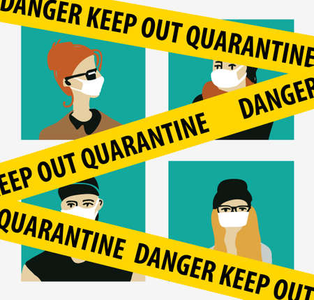 Quarantine virus epidemic home isolation peopleのイラスト素材