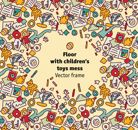 Floor with children toys mess frameのイラスト素材