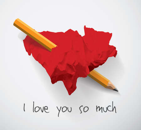 Love heart isolate oblect torn paper lumps pencil signのイラスト素材