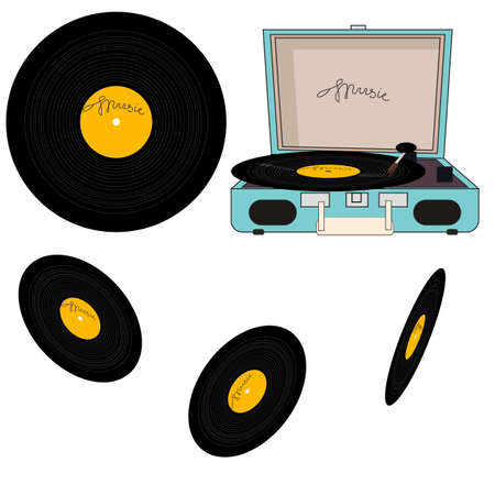 Flat illustration with audio vinyl turntable, device, music. Vector illustrationのイラスト素材