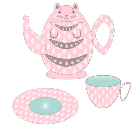 Cookware set: pot, cup, plat.のイラスト素材