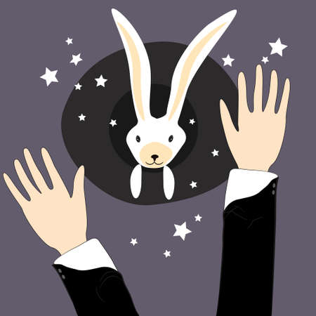 Magic trick. Magician hands, hat and rabbitのイラスト素材